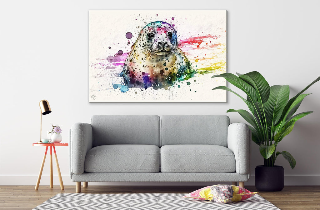 Marine Serenity: Seal Watercolor Painting, Giclee Print on Canvas, Artist Paper, Watercolor Paper, Available in Extra Large Sizes