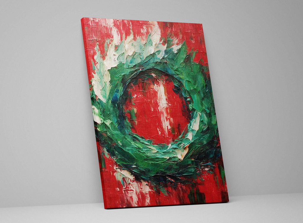 Christmas Wreath Painting – Festive Holiday Wall Art on Gallery Wrapped Canvas