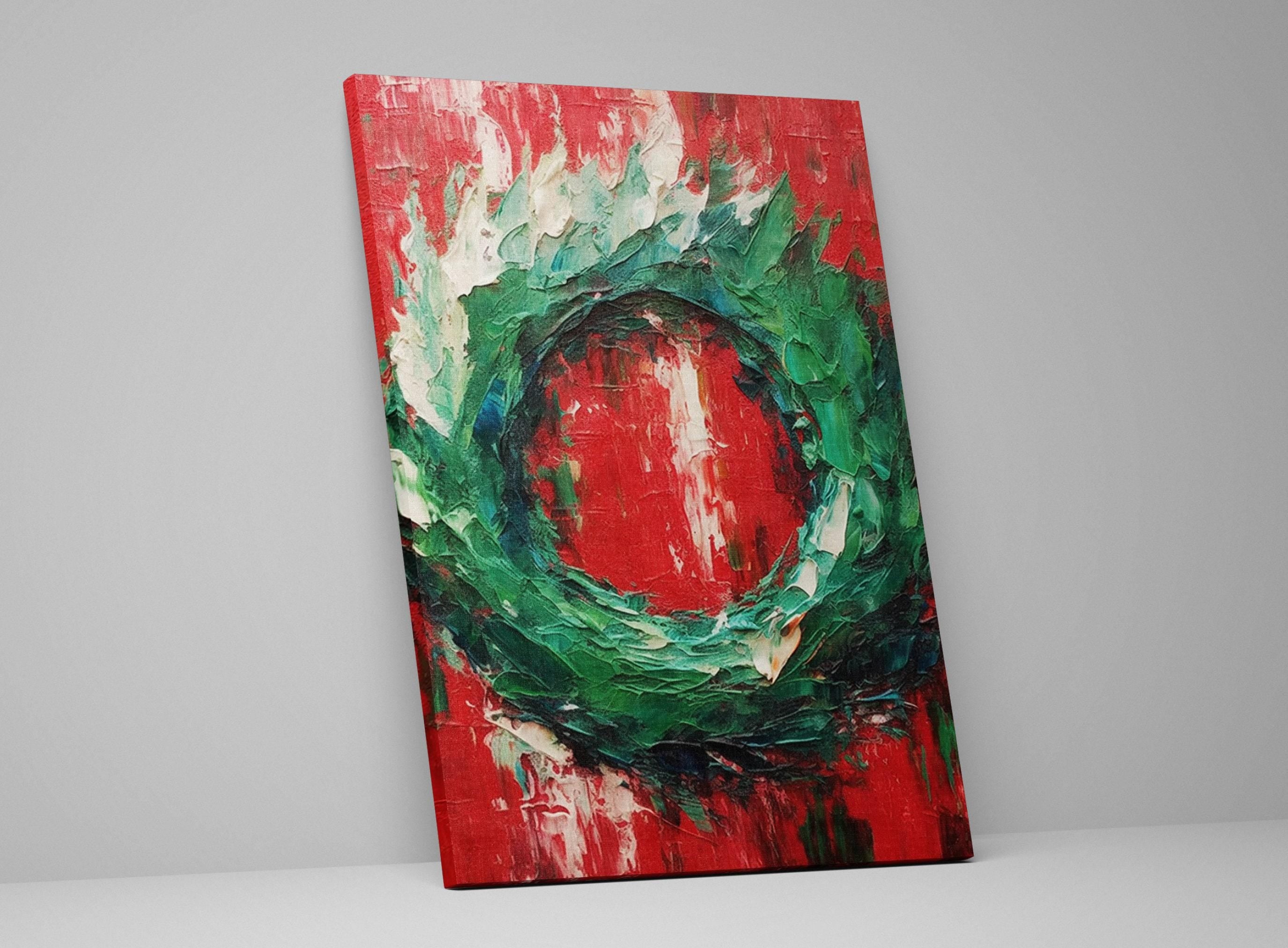 Christmas Wreath Painting – Festive Holiday Wall Art on Gallery Wrapped Canvas