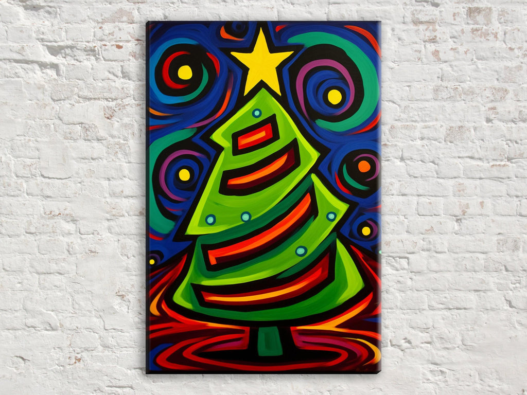 Cubist Christmas Tree Art - Gallery Wrapped Canvas with Scratch Resistant Frame