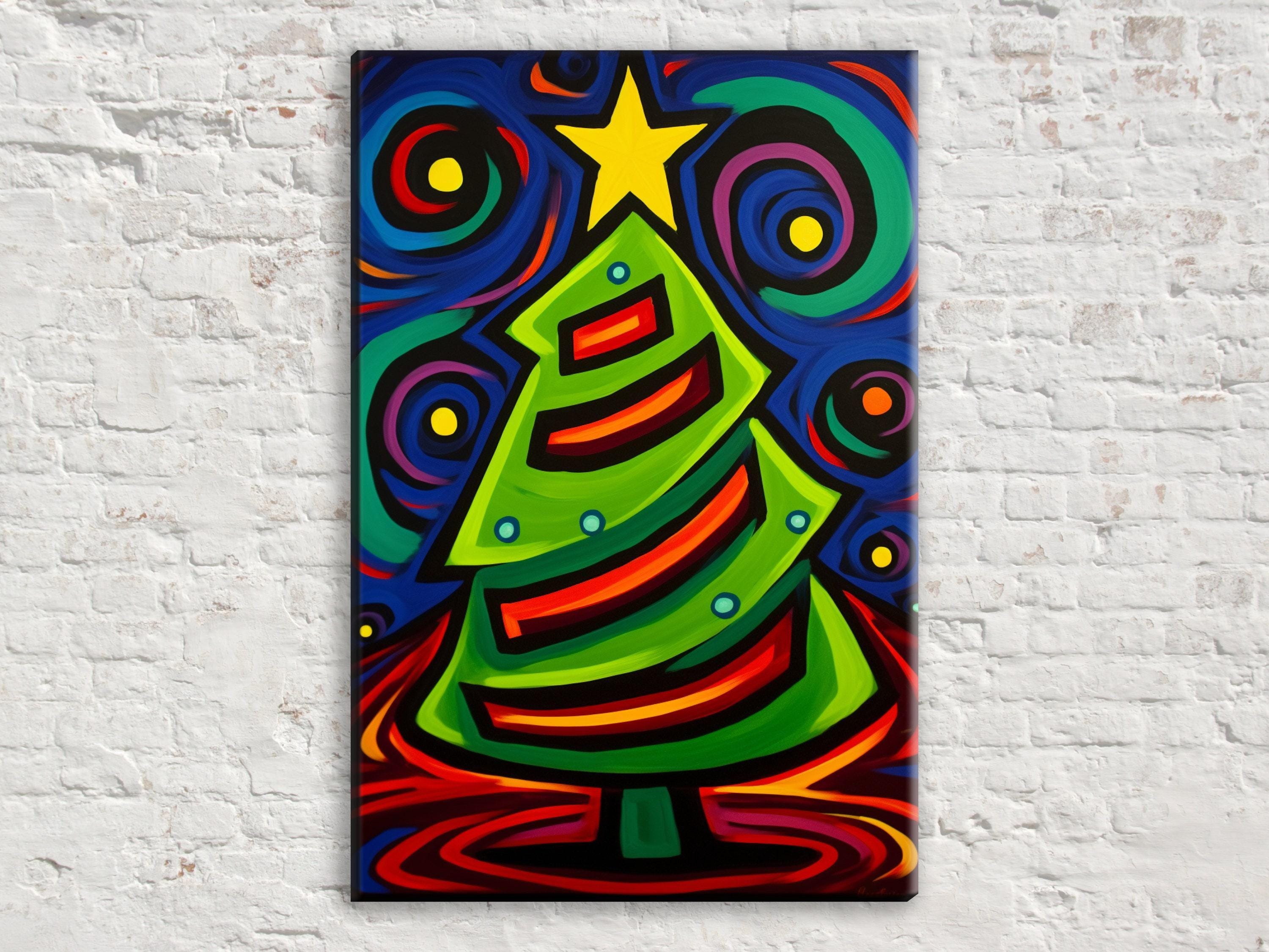 Cubist Christmas Tree Art - Gallery Wrapped Canvas with Scratch Resistant Frame