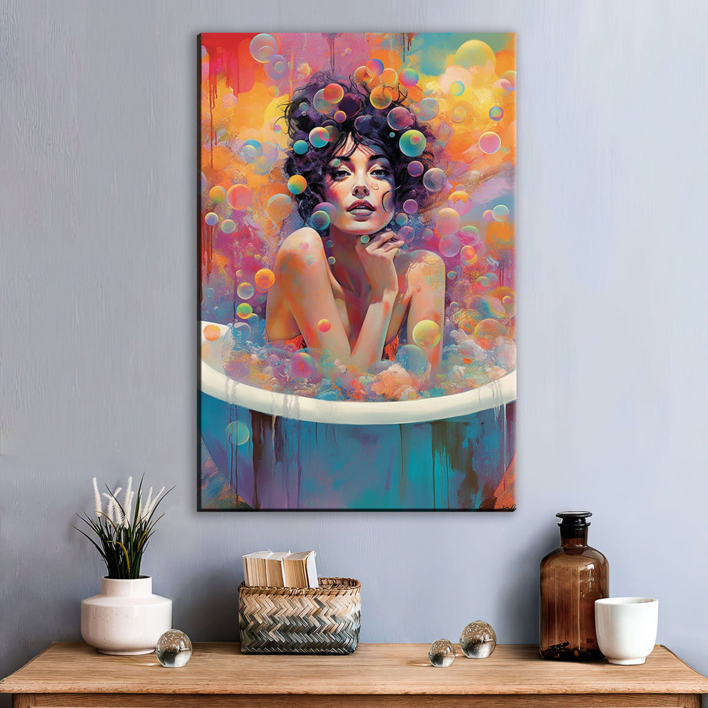 Bubble Bath Wall Art - Feminine Canvas Print | Large Colorful Elegant Art