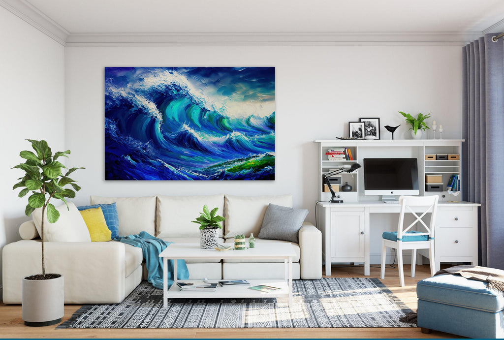 Blue Ocean Wave Canvas – Vibrant Wave Artwork | Nautical Home Decor