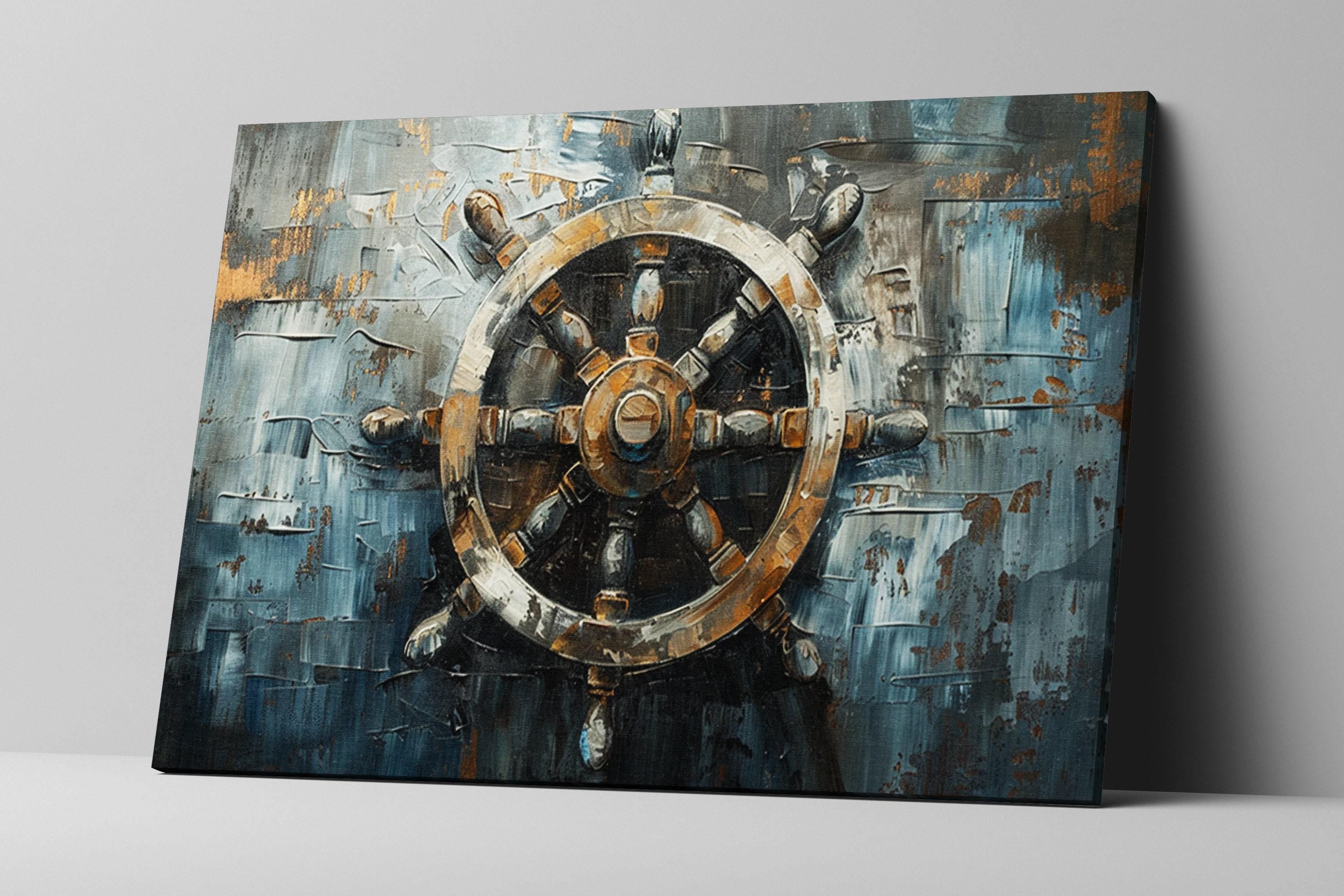 Ship's Wheel Wall Art - Vintage Sailor Wheel on Gallery Wrapped Canvas | Coastal Canvas Art