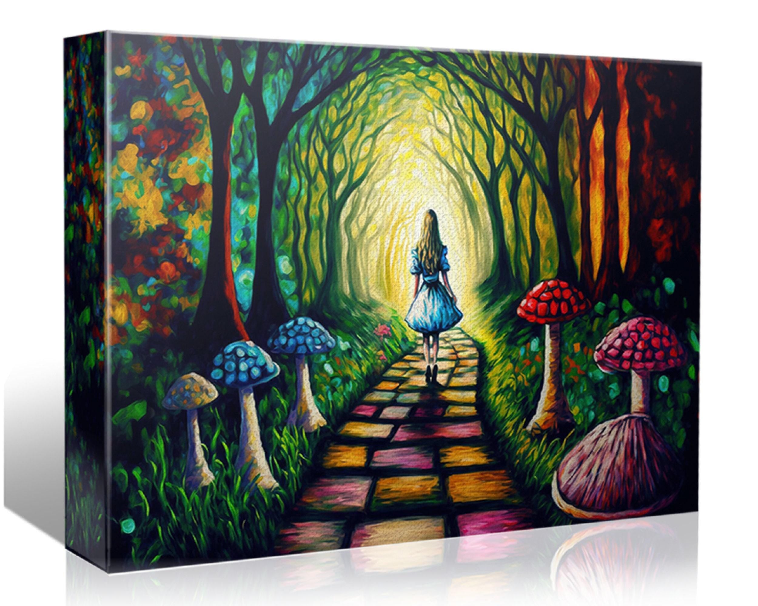 Alice Rabbit Hole Art | Colorful Fantasy Painting on Wooden Frame Canvas Print