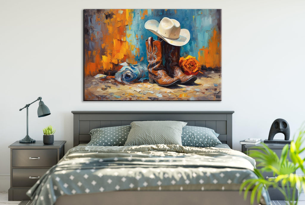 Texas Cowboy Wall Art – Cowboy Boots Canvas | Large Gallery Wrapped Print