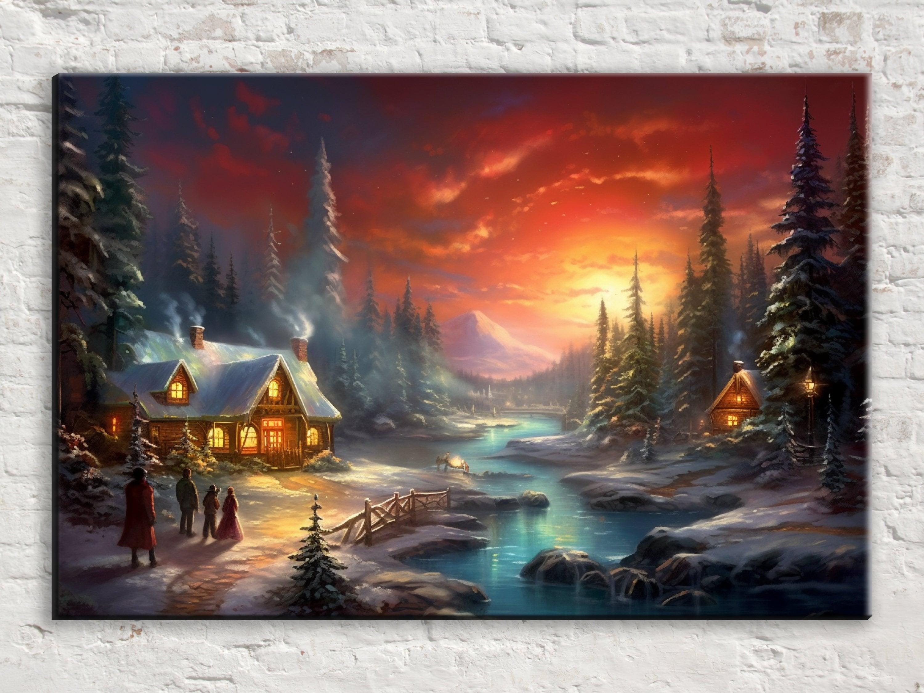 Christmas Canvas Art - Classic Woodland Christmas Scene | Gallery Wrapped Canvas Print