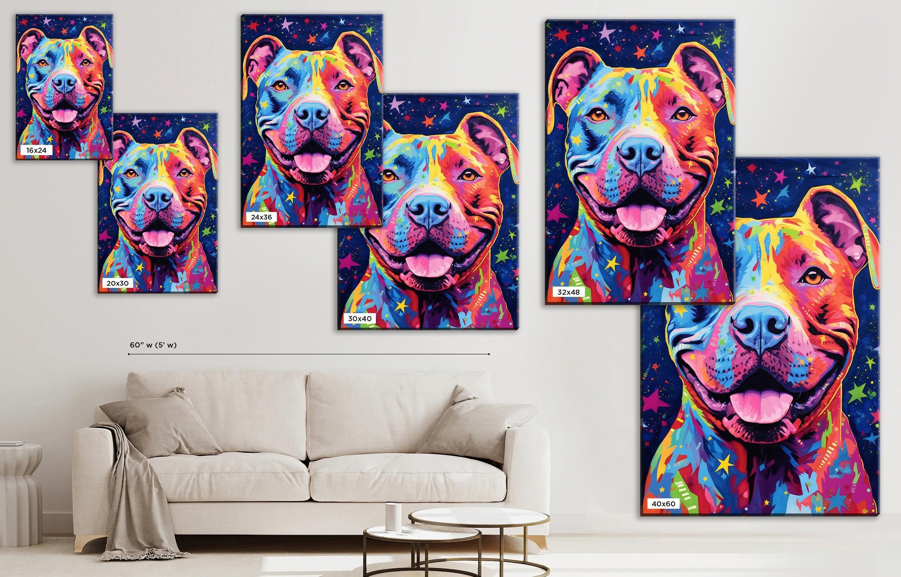 Pitbull Canvas Art – Large Canvas Print | Colorful Dog Artwork, Vibrant Pop Art Dog Print