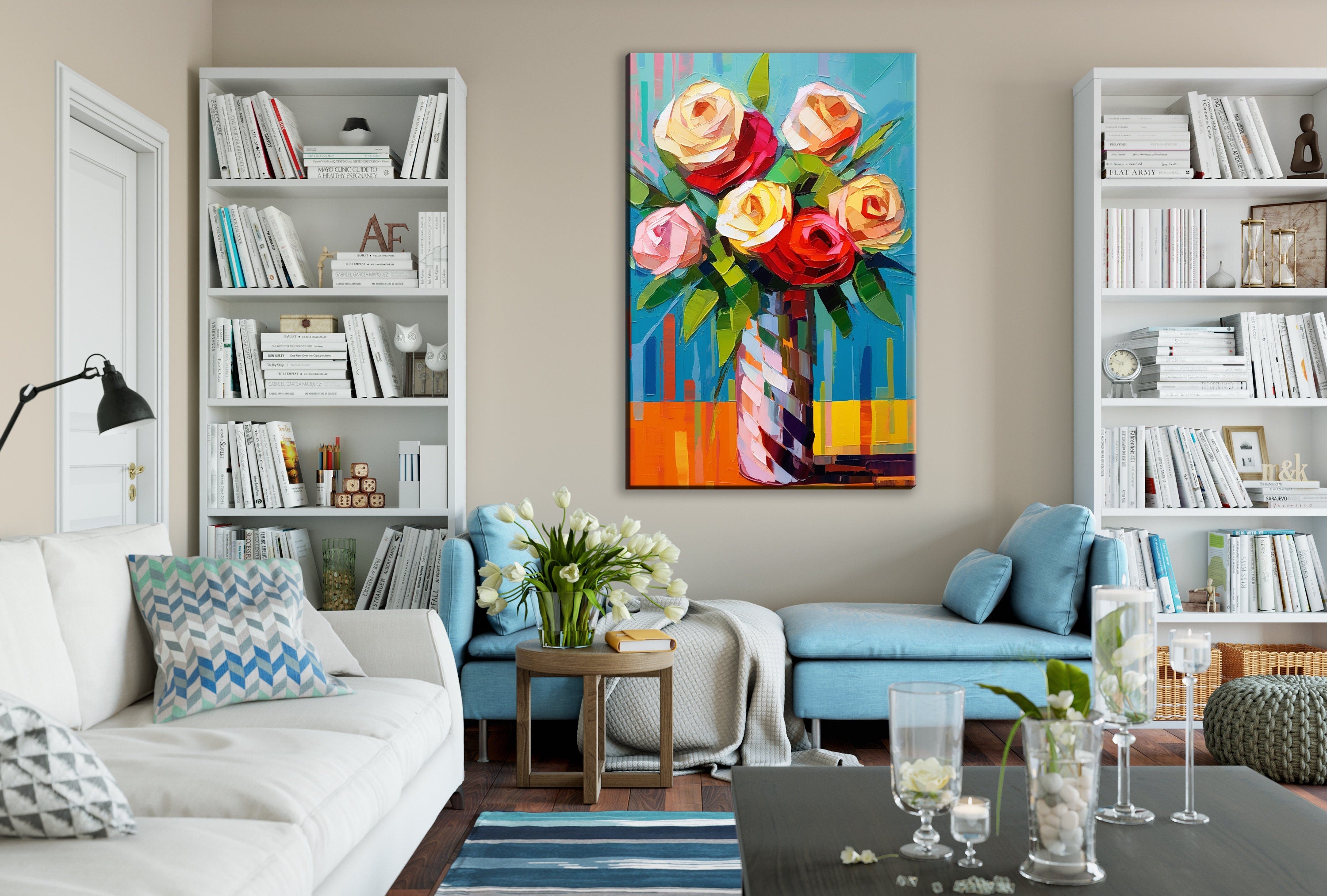 Rose Bouquet Canvas | Elegant Floral Arrangement - Large Canvas Art Wall Decor