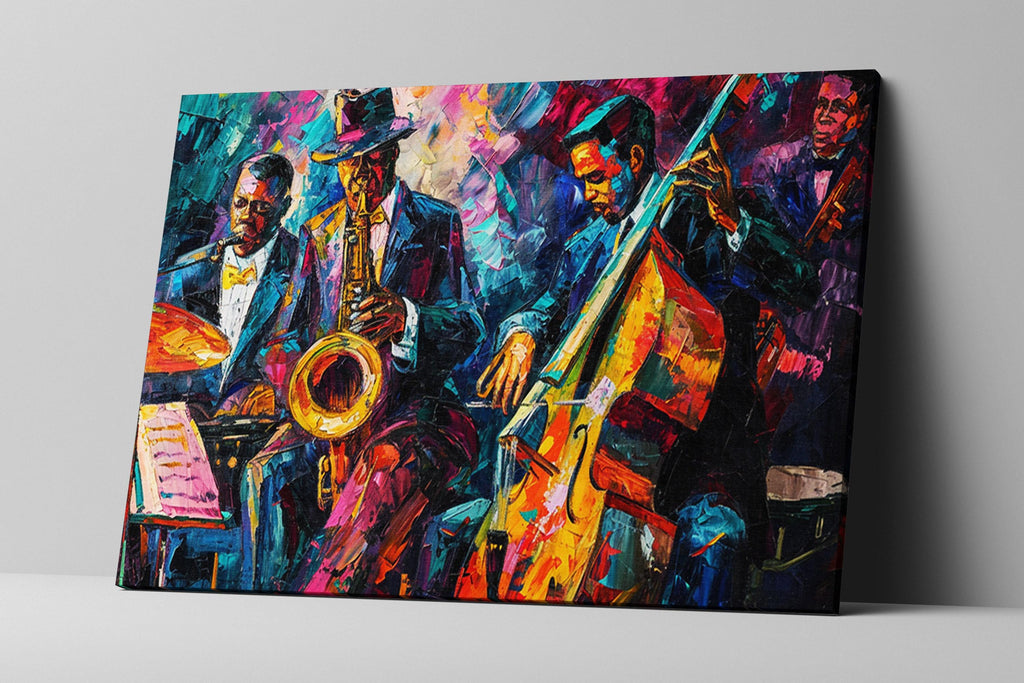 Jazz Canvas Print – Vibrant New Orleans Jazz Band Painting on Gallery Wrapped Canvas