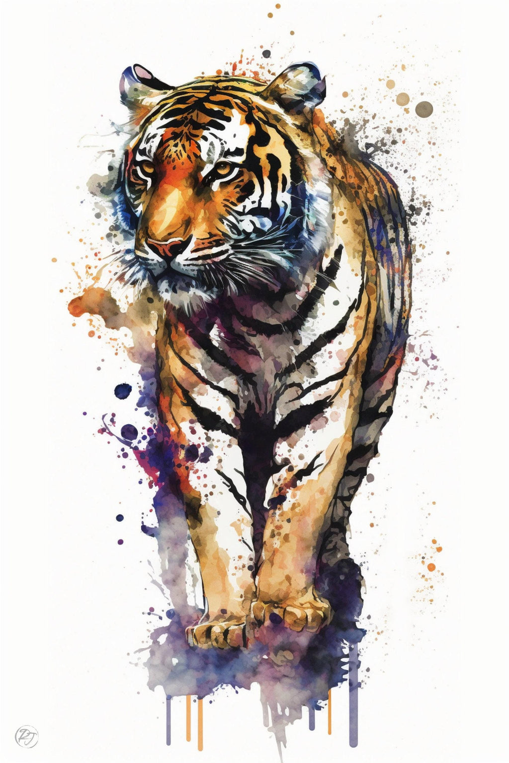 Majestic Tiger: Watercolor Tiger Wall Art Print, Giclee Print on Canvas, Artist Paper, Watercolor Paper, Available in Extra Large Sizes