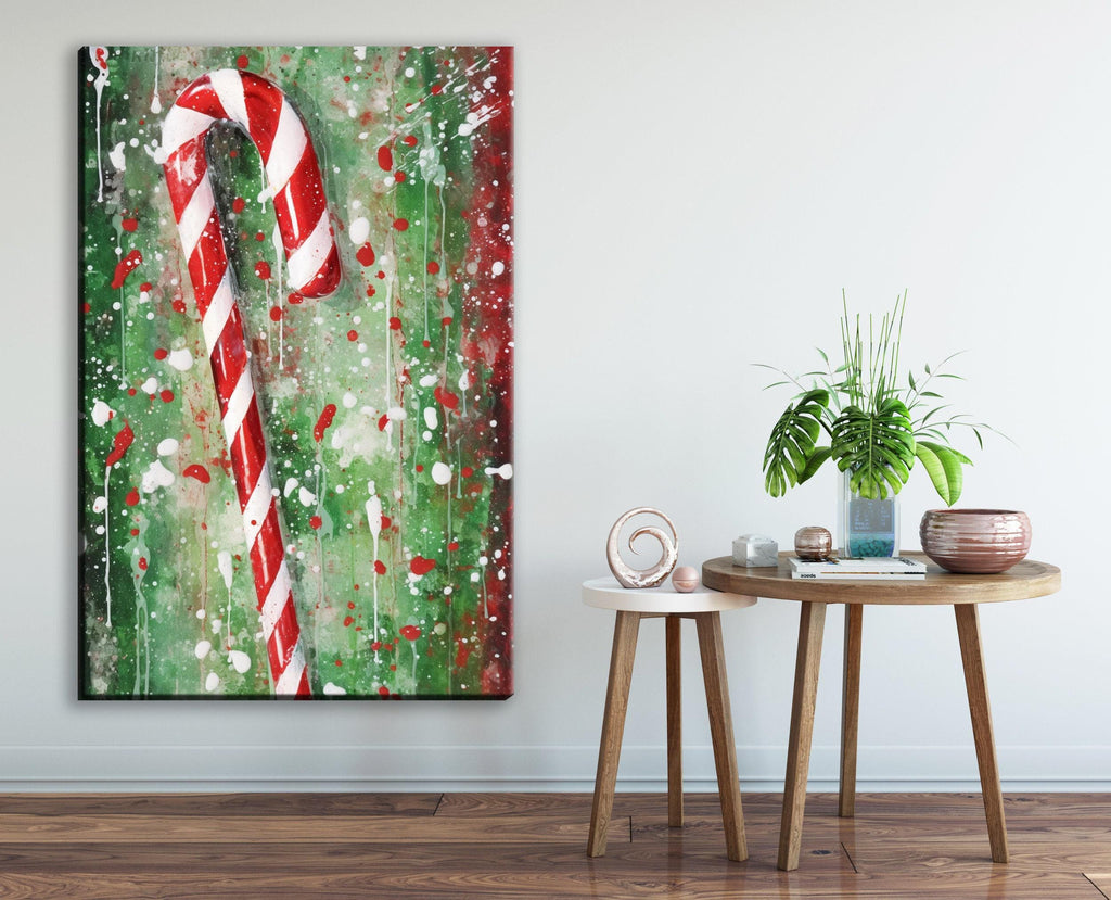 Christmas Wall Art – Peppermint Candy Cane Canvas | Festive Holiday Decor Print