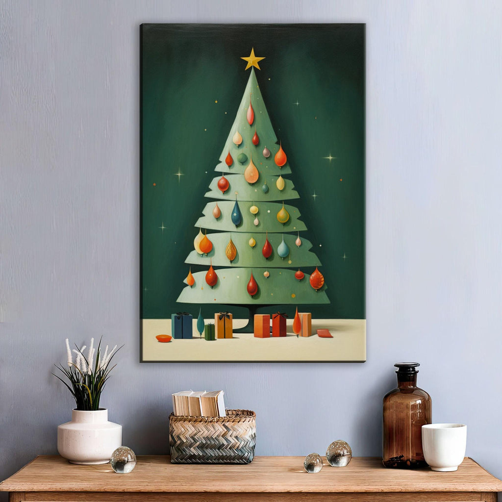 Christmas Tree Canvas Art - Retro Holiday Decor | Large Gallery Wrapped Print