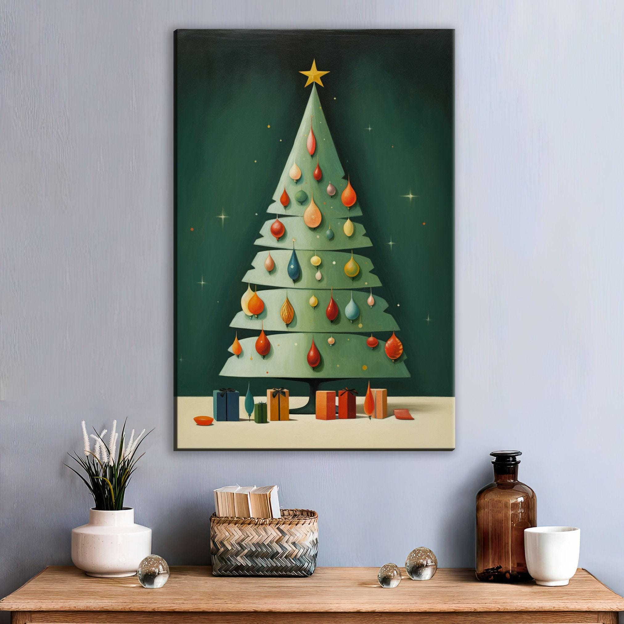 Christmas Tree Canvas Art - Retro Holiday Decor | Large Gallery Wrapped Print