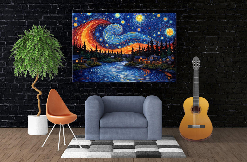 Starry Night Canvas - Van Gogh Painting on Gallery Wrapped Canvas, Ready to Hang Wall Art