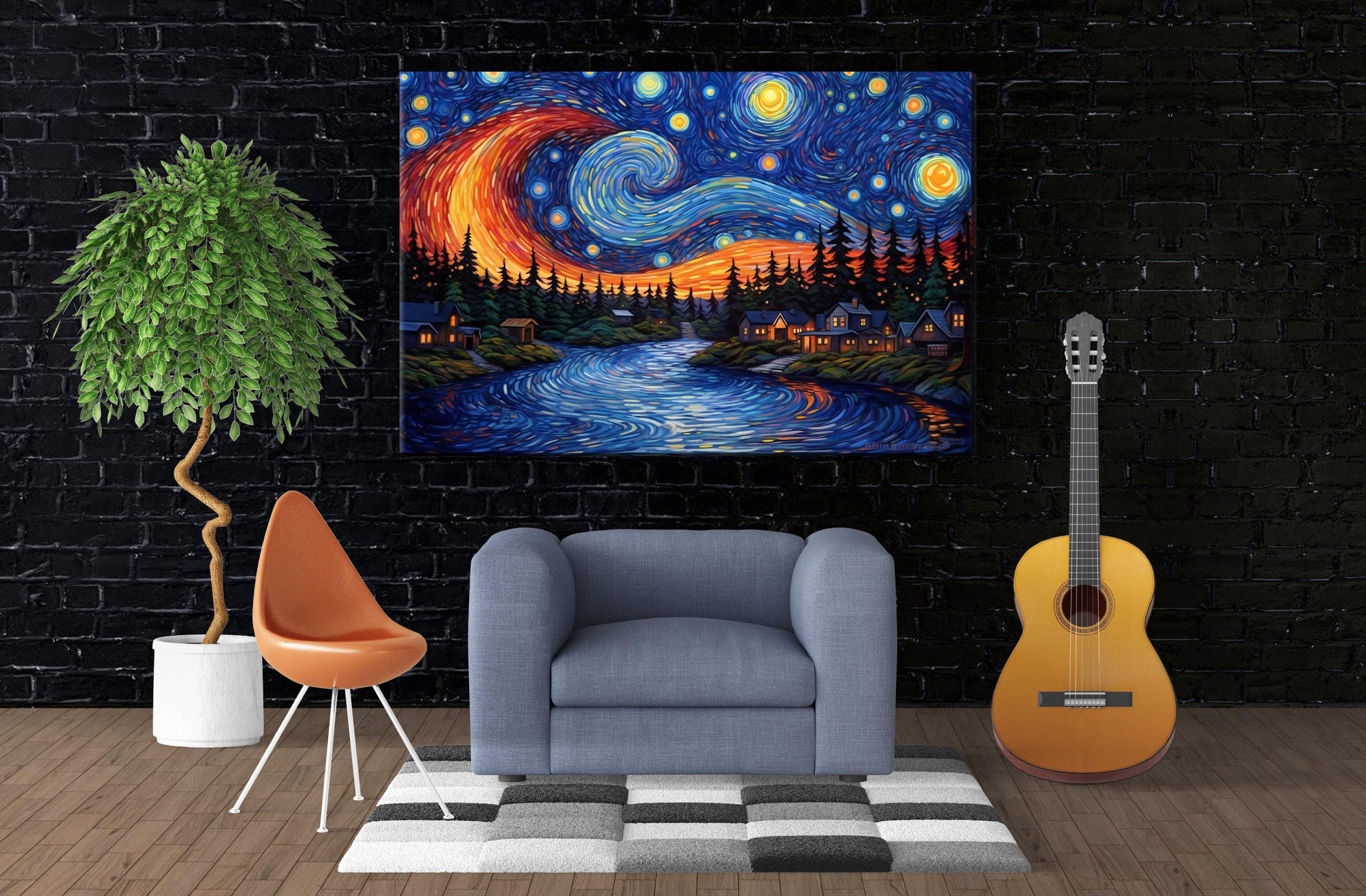 Starry Night Canvas - Van Gogh Painting on Gallery Wrapped Canvas, Ready to Hang Wall Art