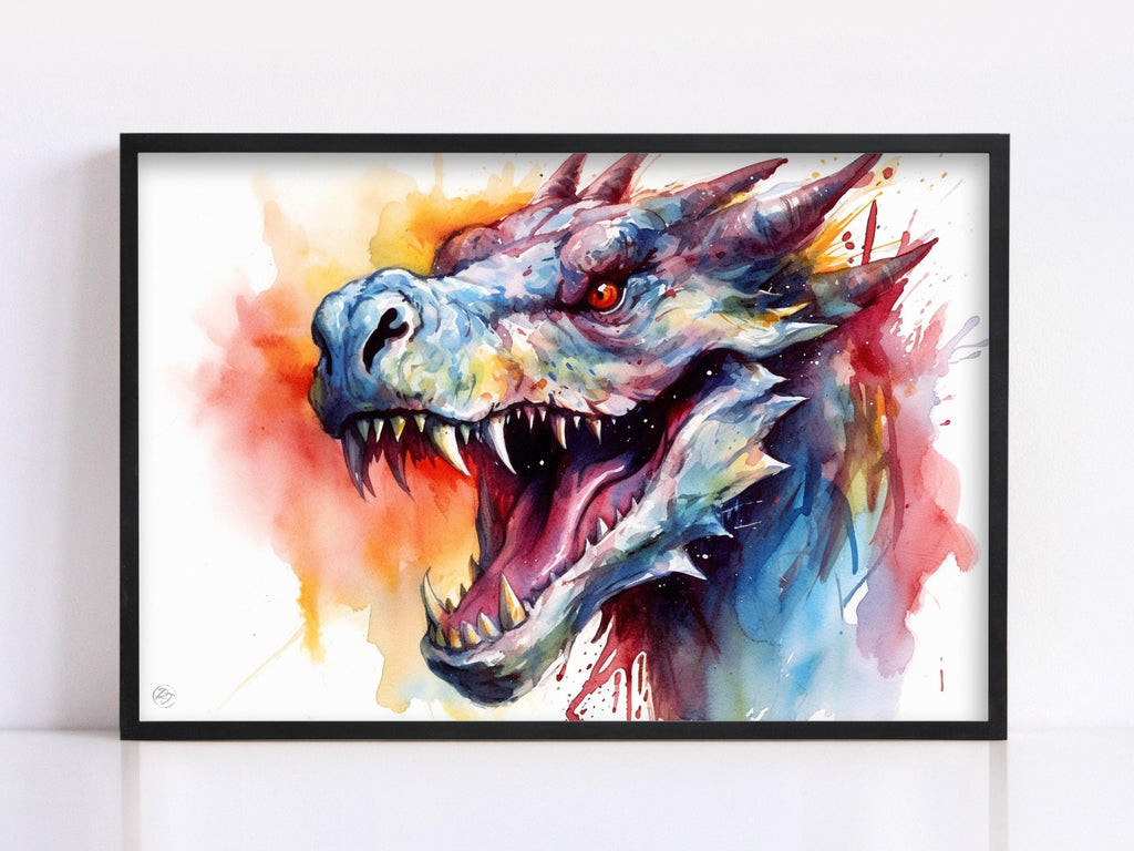 Fantasy Serpent Charm: Dragon Watercolor Painting, Giclee Print on Canvas, Artist Paper, Watercolor Paper, Available in Extra Large Sizes