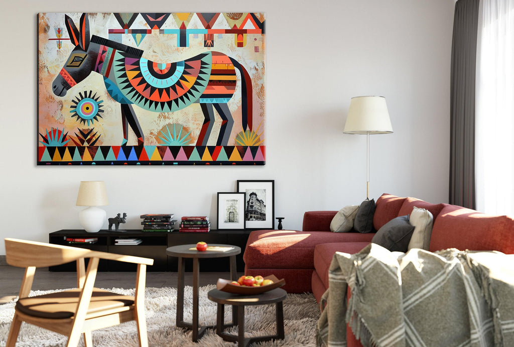 Tribal Donkey Portrait - Southwest Donkey Art on Large Gallery Wrapped Canvas