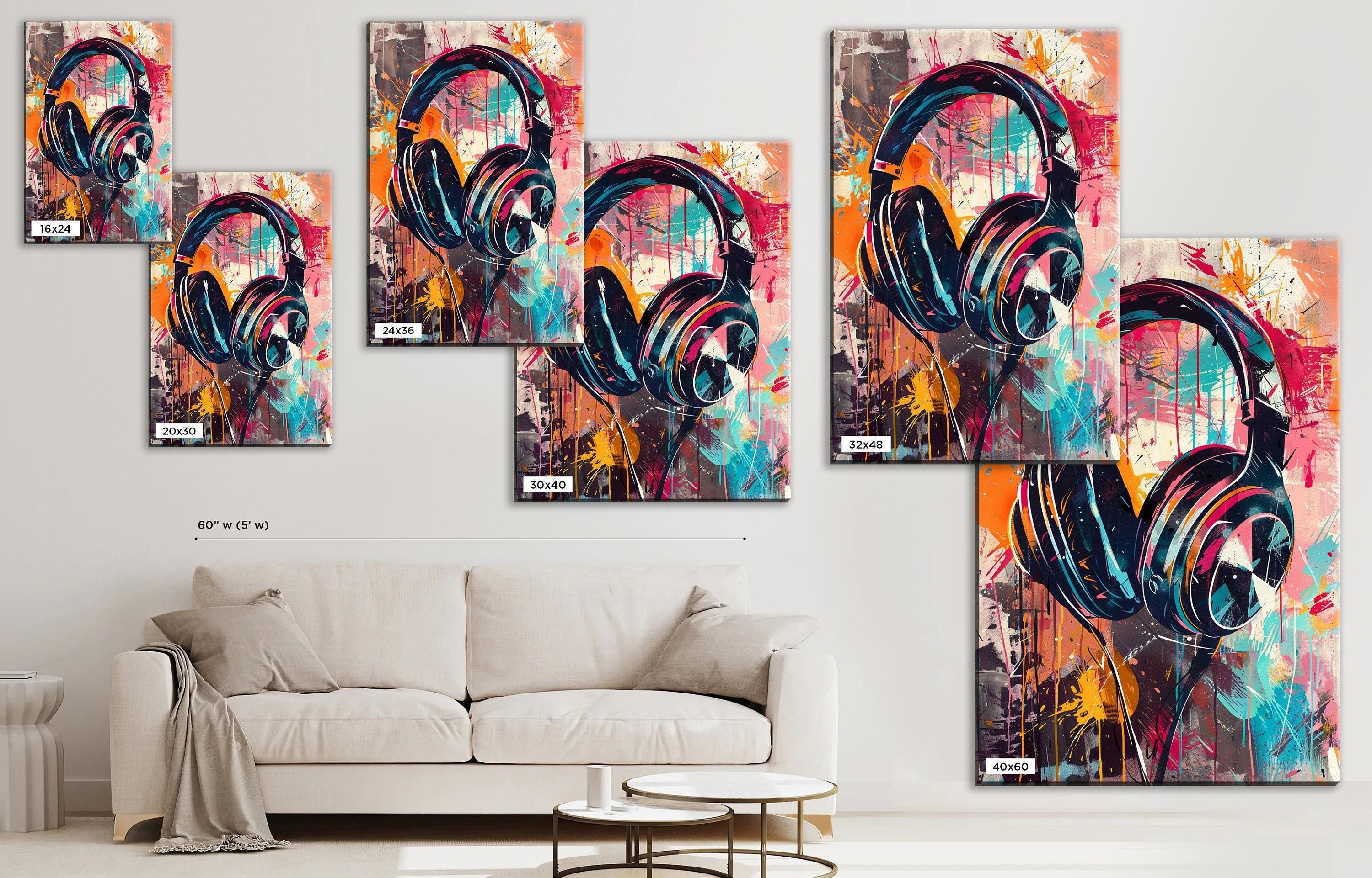 Retro Headphones Art – Pop Art Wall Decor | Large Canvas Print Ready to Hang