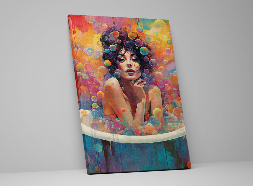 Bubble Bath Wall Art - Feminine Canvas Print | Large Colorful Elegant Art