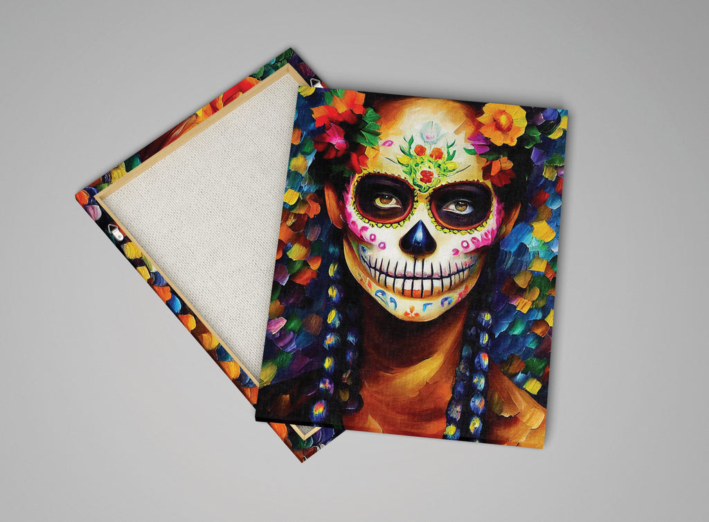 Sugar Skull Wall Art - Dia De Los Muertos Art Canvas Featuring Colorful Skull Print