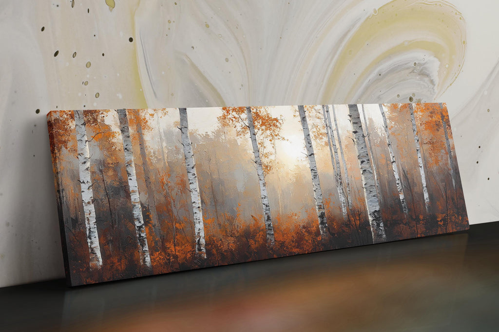 Birch Tree Canvas - Panoramic Wall Art | Oversized Autumn Forest Canvas, Gallery Wrapped