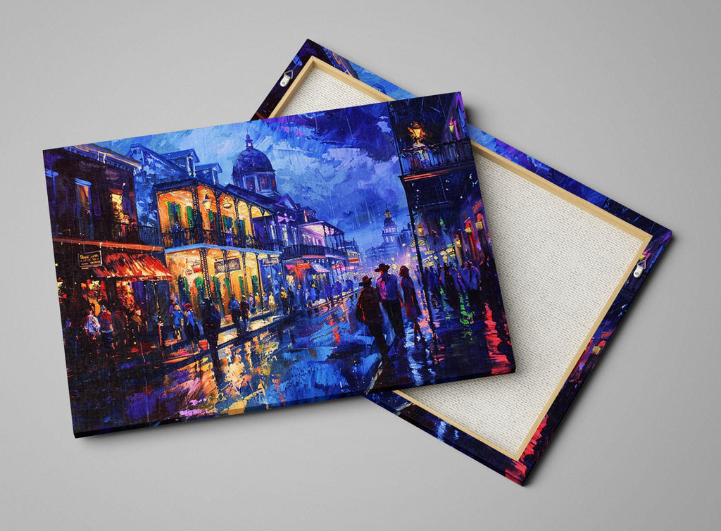 a vibrant and lively city street scene at night, with colorful buildings, people walking, and a bustling atmosphere.