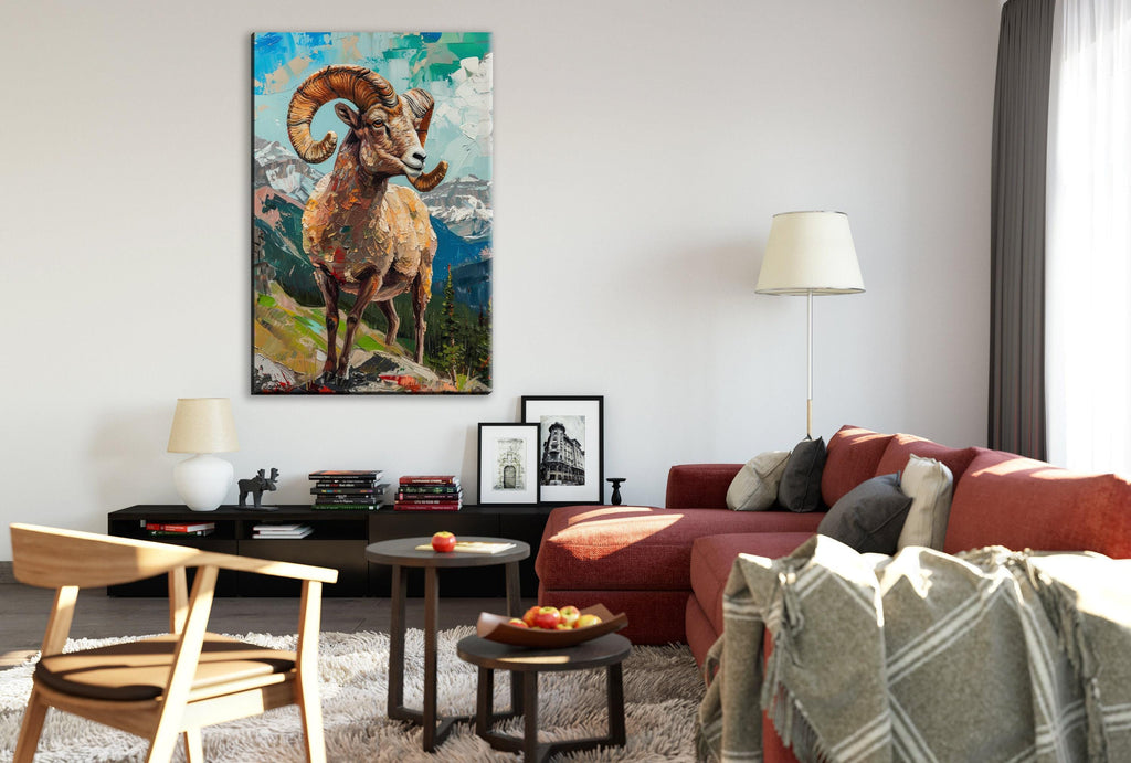 Bighorn Sheep Art – Extra Large Gallery Wrapped Canvas | Rugged Mountain Wildlife Wall Decor