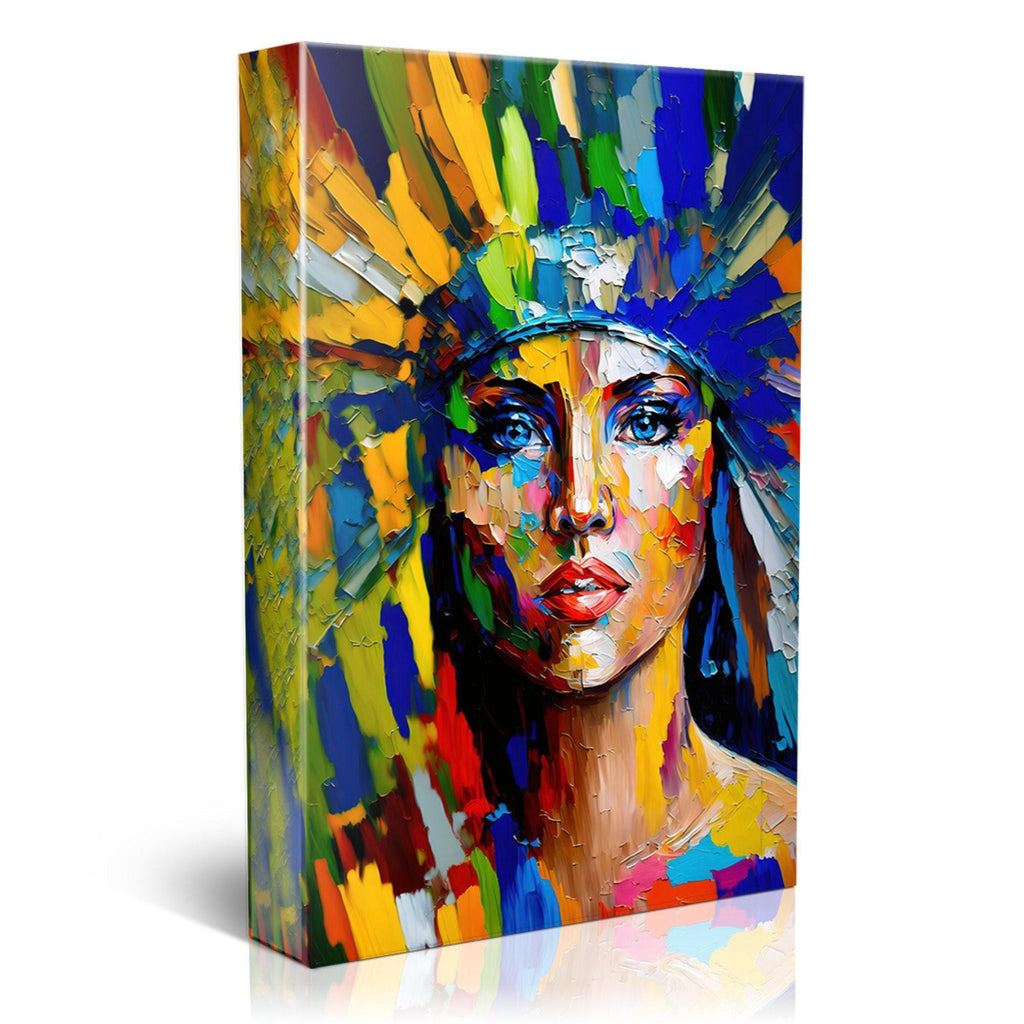 Native American Art Print – Tribal Woman Canvas with Vibrant Colorful Wall Decor