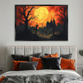 Halloween House Canvas - Extra Large Framed Gothic Wall Art | Orange Black Decor