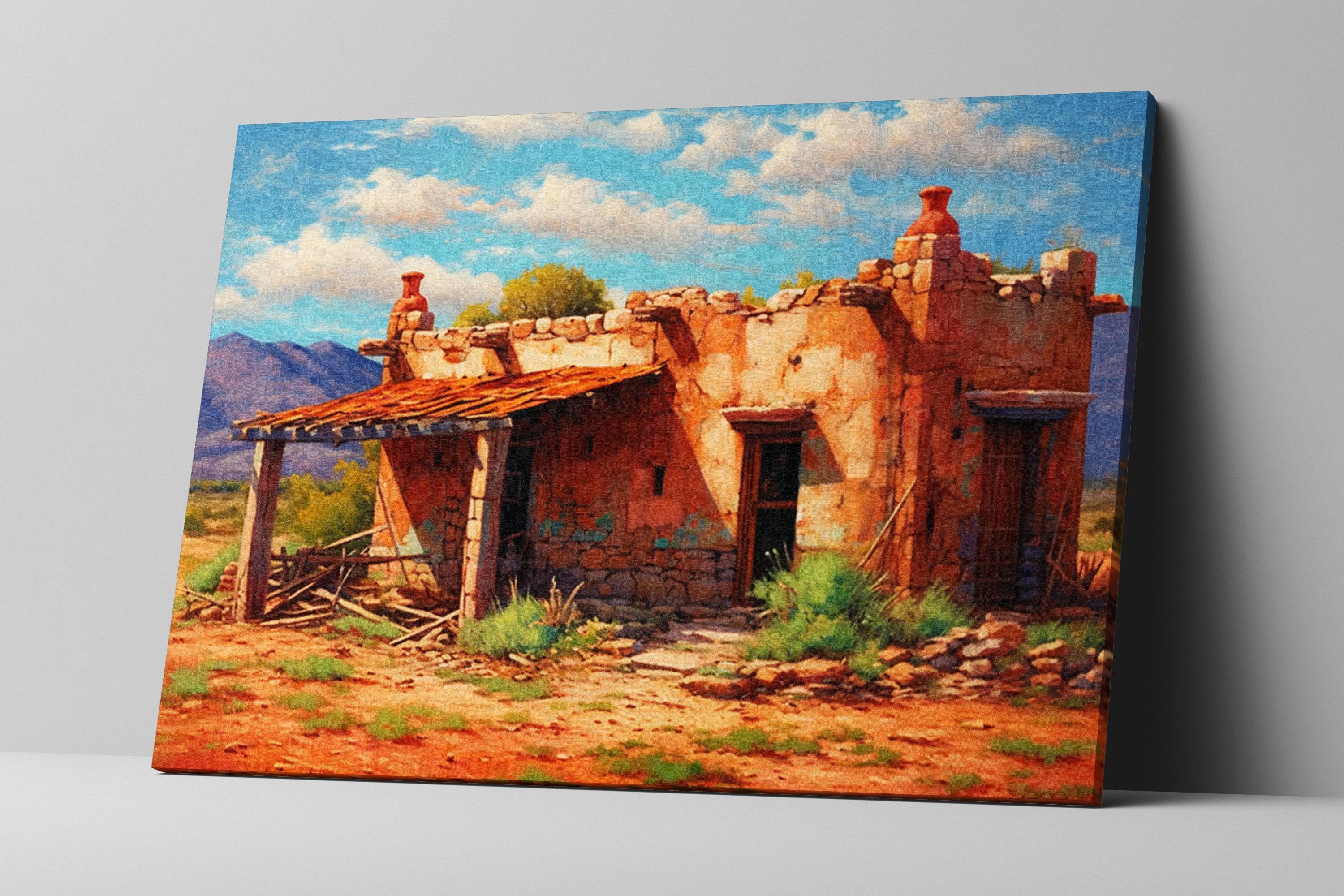 Spanish Adobe Wall Art – Rustic Western Canvas with Vibrant Giclée Print, Ready to Hang