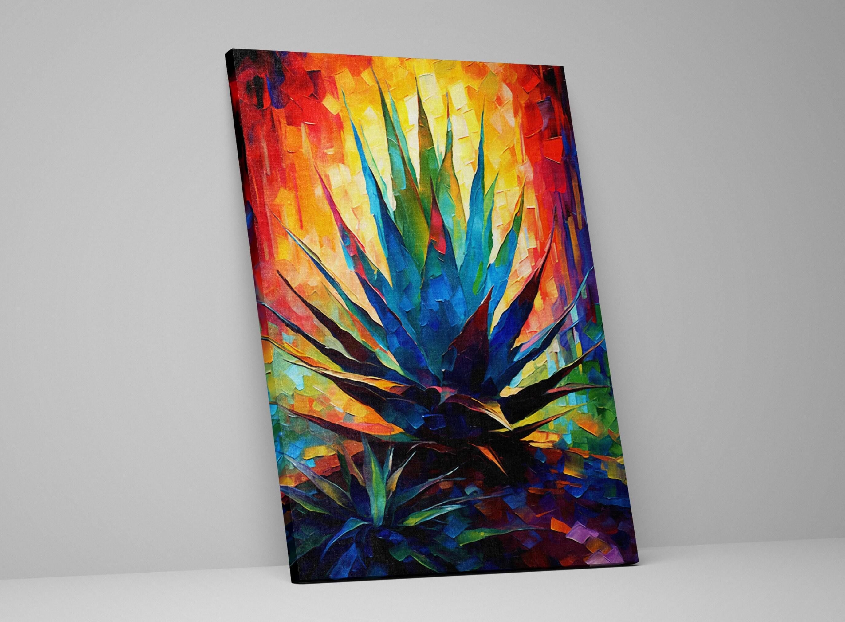 Colorful Agave Plant - Modern Southwest Art on Extra Large Gallery Wrapped Canvas