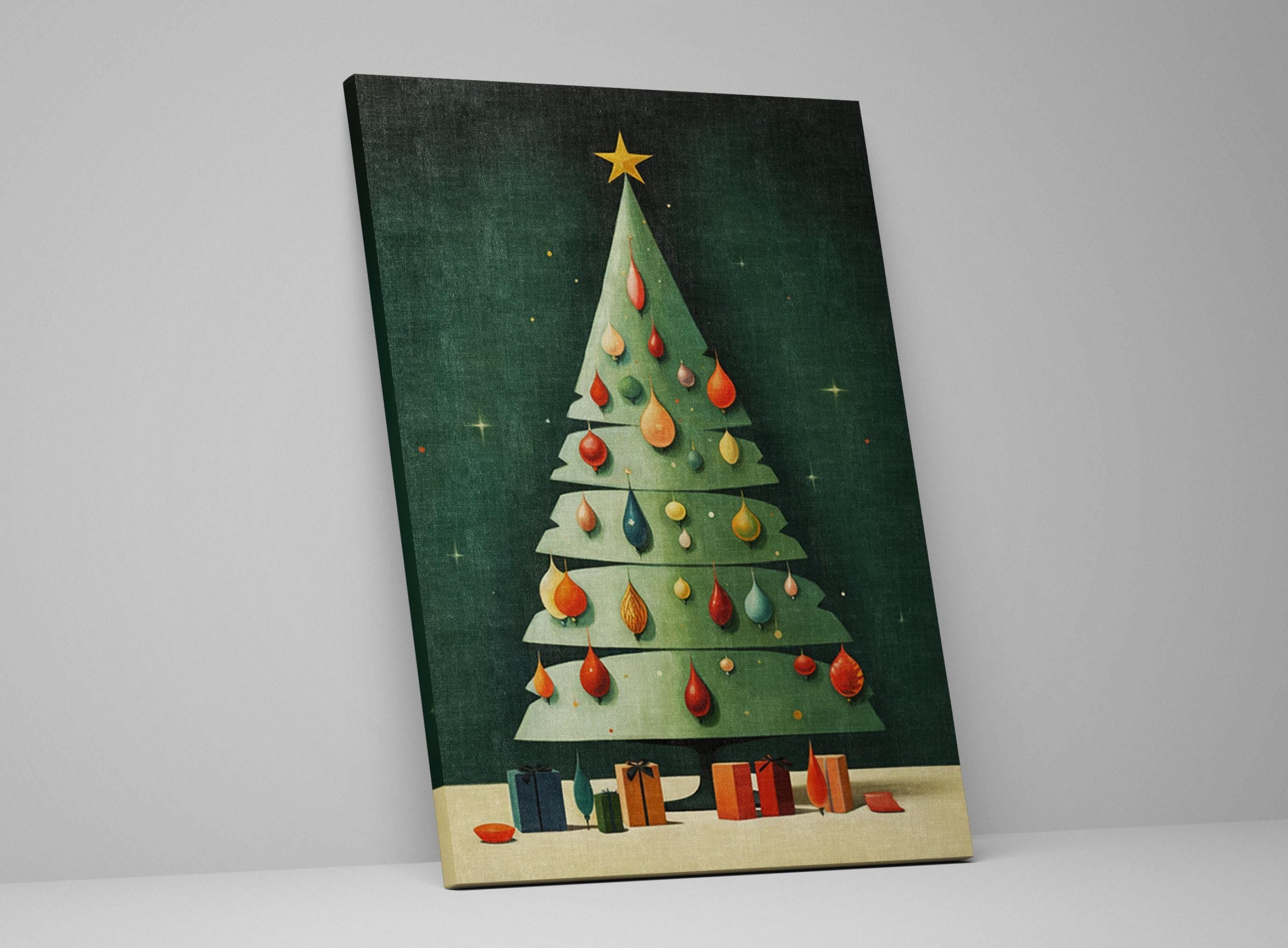 Christmas Tree Canvas Art - Retro Holiday Decor | Large Gallery Wrapped Print