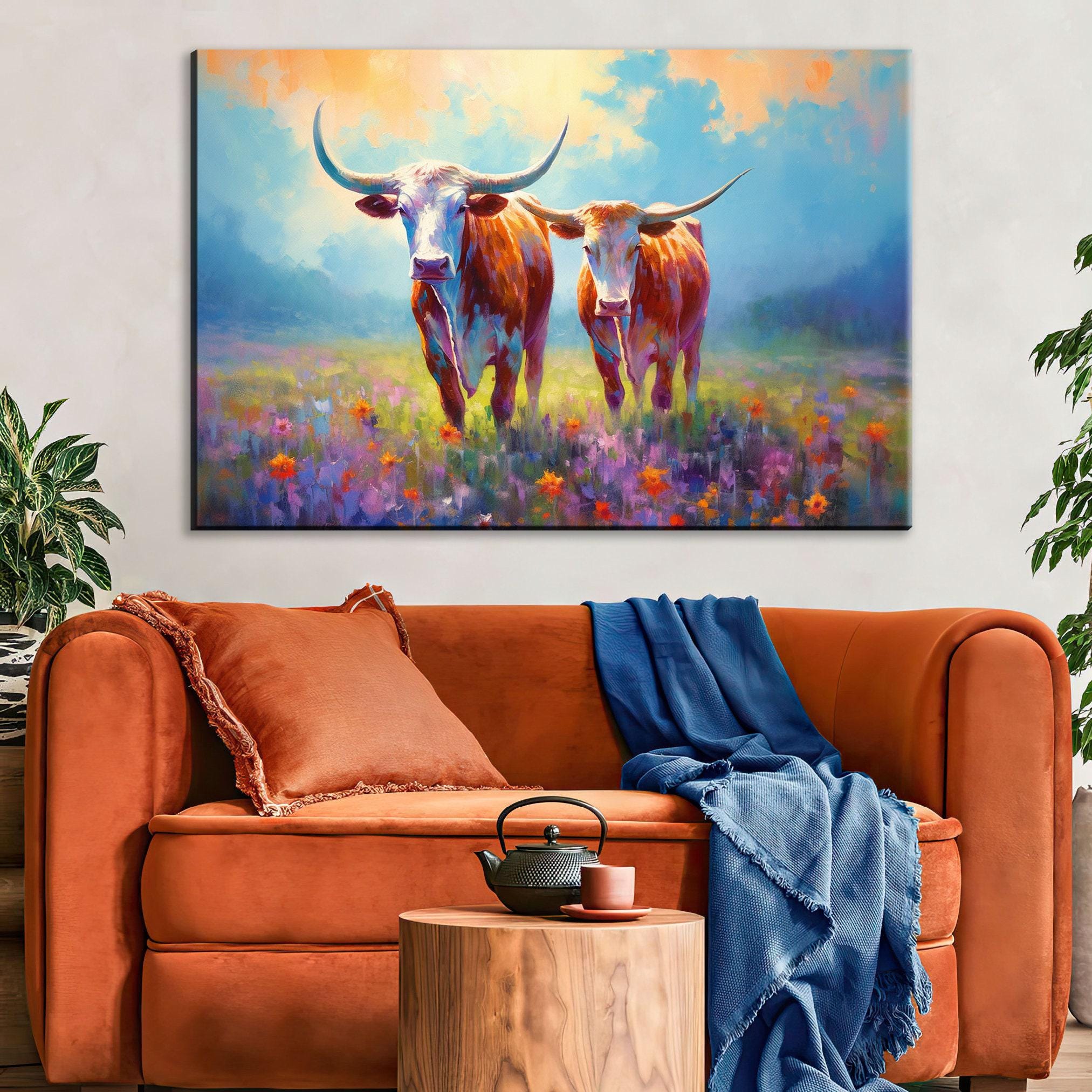 Texas Longhorn Wall Art - Large Canvas Art Print With Rustic Western Decor