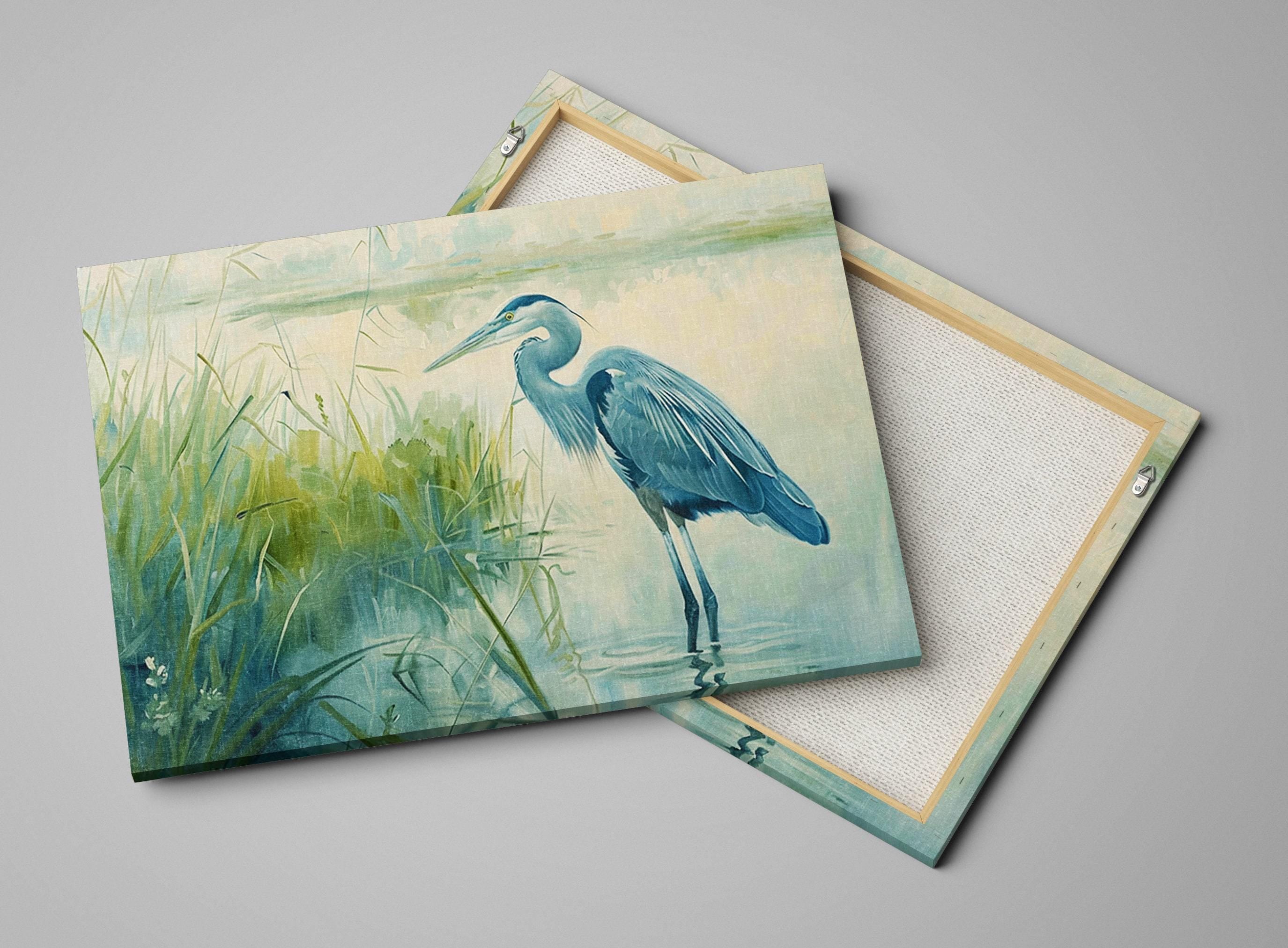 Blue Heron Wall Art – Large Canvas Print | Coastal Home Decor, Ready to Hang