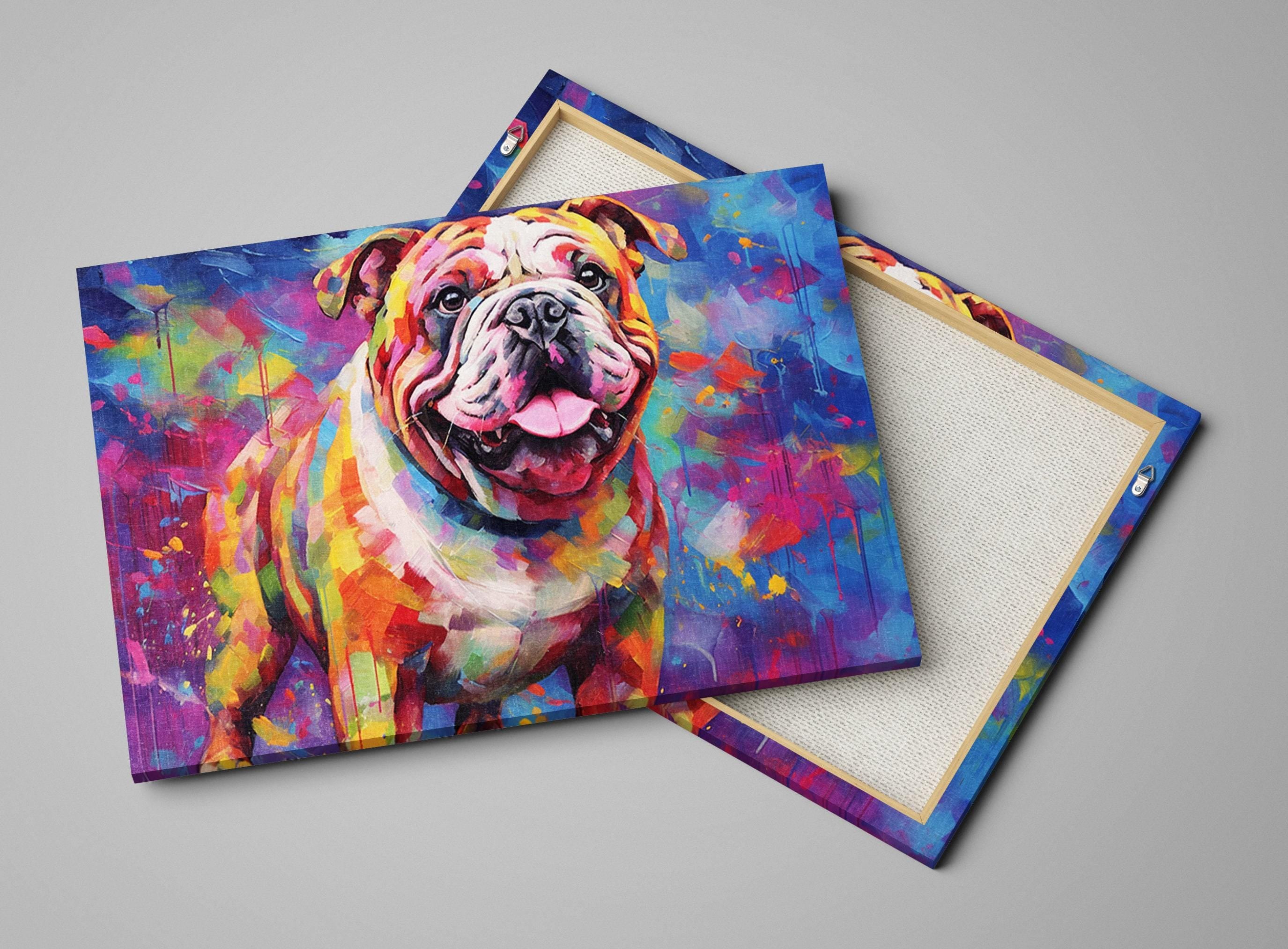 English Bulldog Canvas Art – Colorful Bulldog Wall Art With Fade Resistant Ink