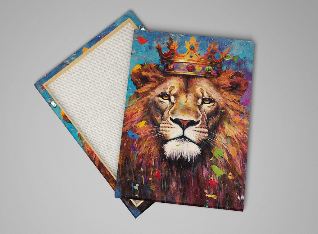 Lion Canvas Art – Large Gallery Wrapped Canvas with Majestic Lion Crown Painting