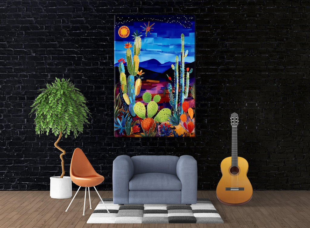 Desert Night Wall Art – Southwest Landscape Canvas | Gallery Wrapped, Extra Large