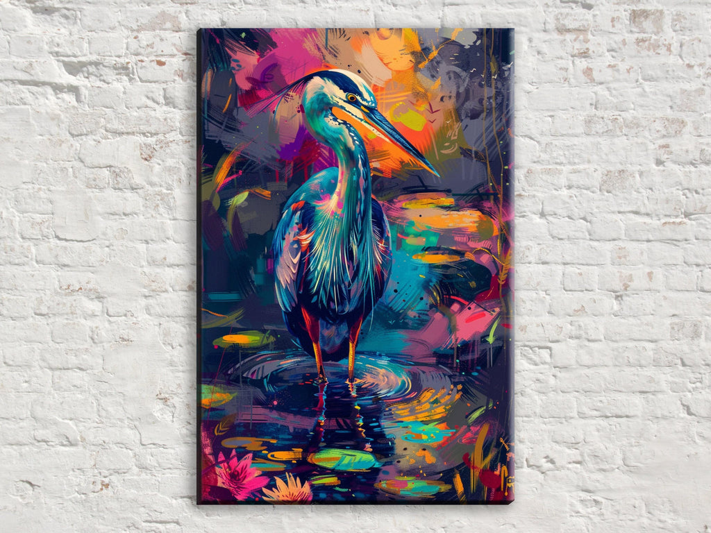 Blue Heron Canvas Art – Vibrant Wetlands Decor | Large Gallery Wrapped Canvas Print