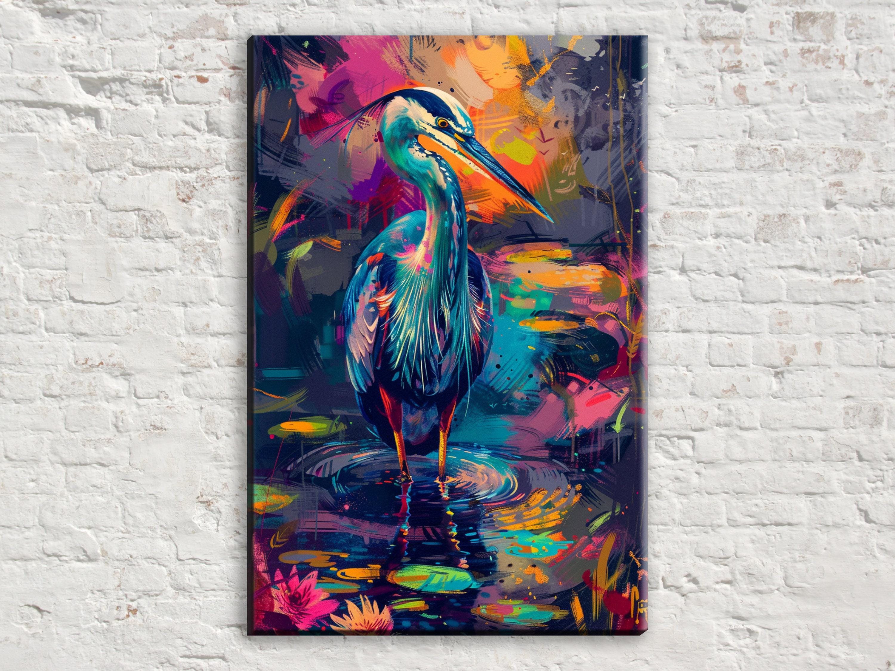 Blue Heron Canvas Art – Vibrant Wetlands Decor | Large Gallery Wrapped Canvas Print