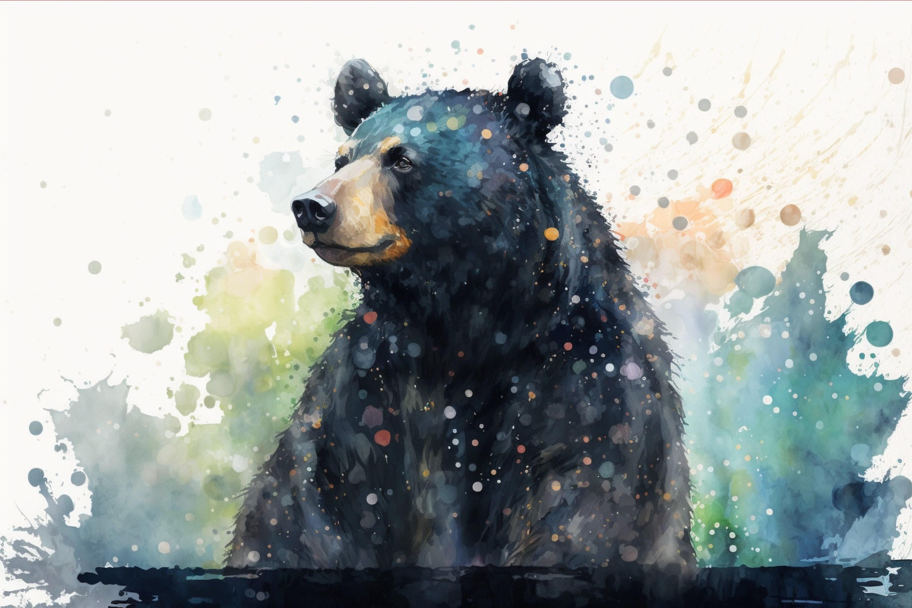 Wildlife Majesty: Black Bear Watercolor Painting on Canvas, Giclee Print on Gallery-wrapped Artist Canvas, Available in Extra Large Sizes