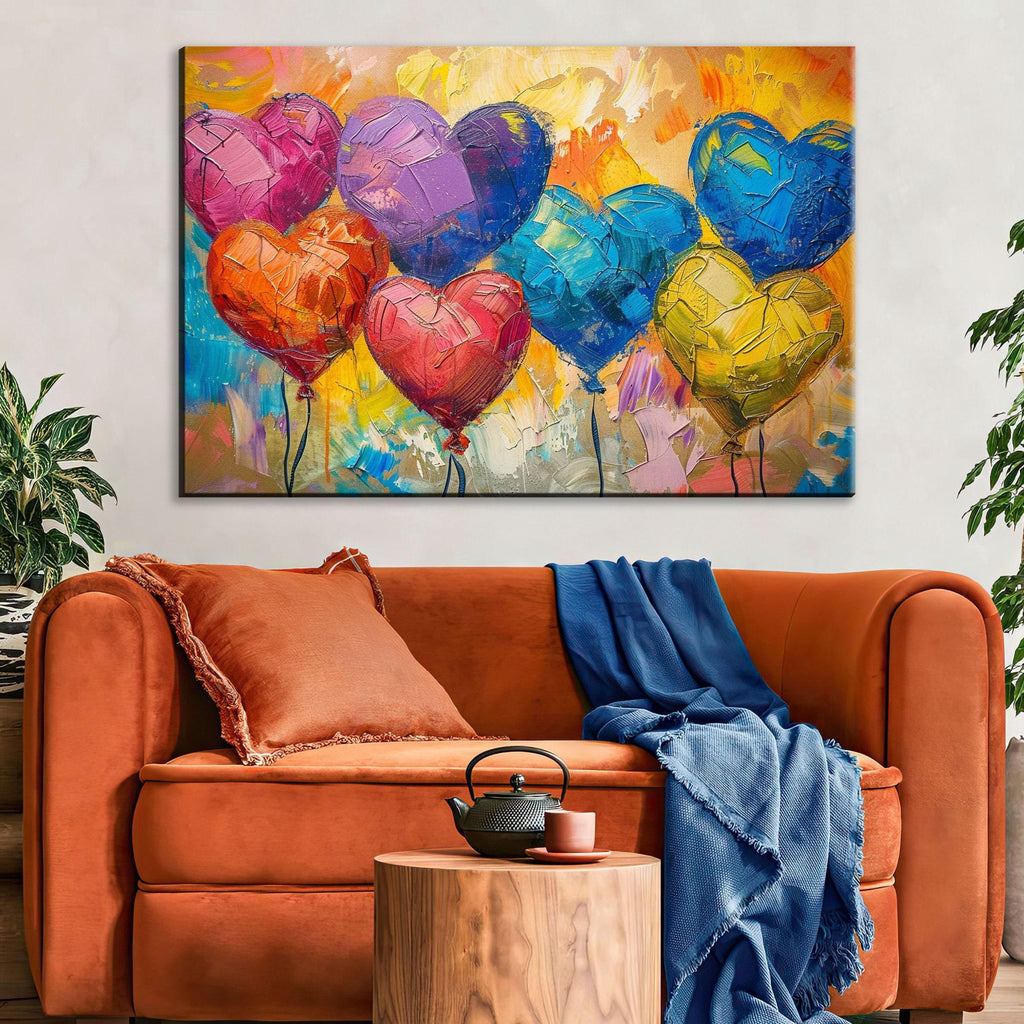Heart Shaped Balloon Art – Large Canvas Art with Love Themed Decor, Ready to Hang