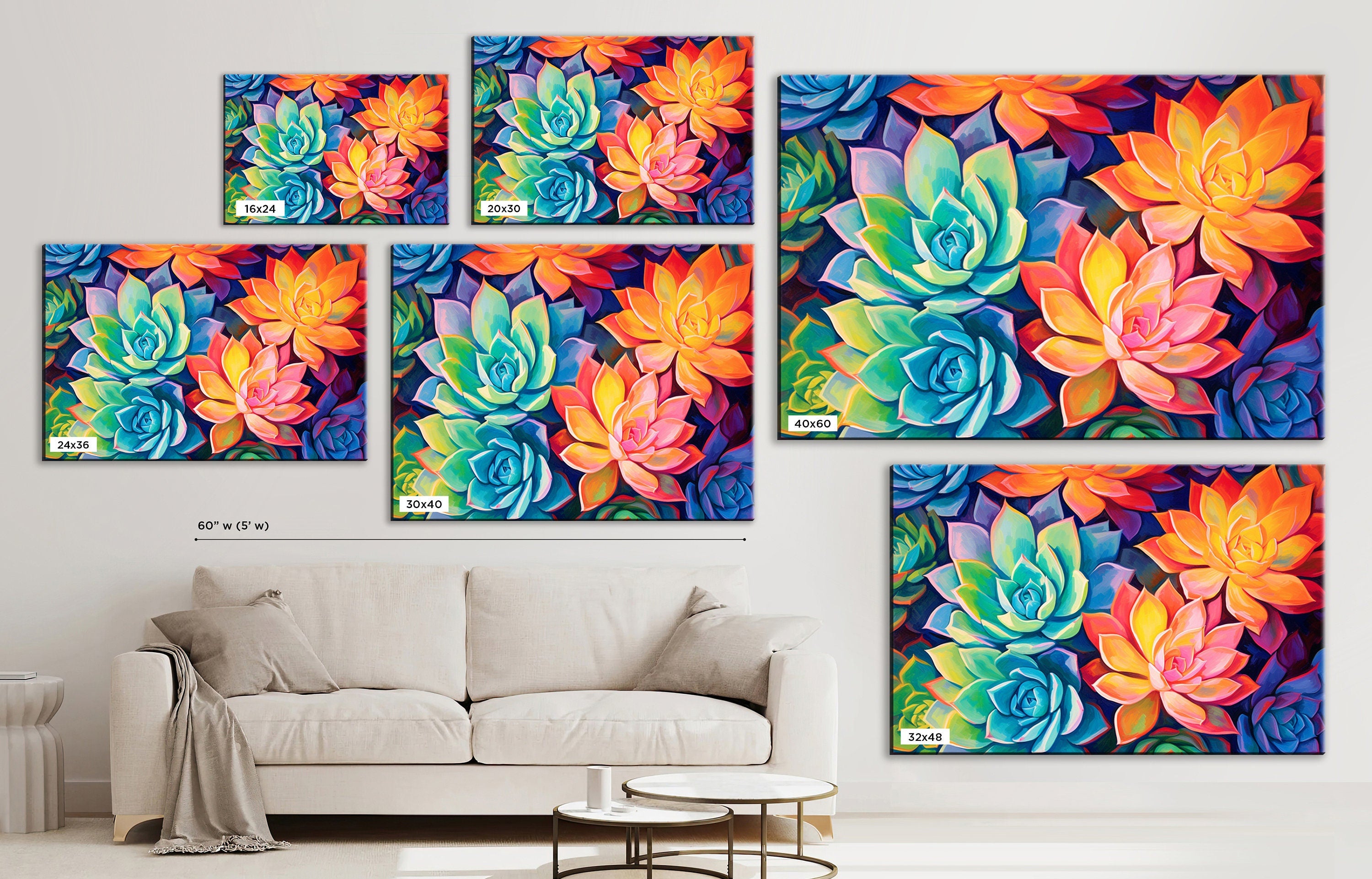Succulent Wall Decor – Large Desert Plant Art on Gallery Ready Canvas Print