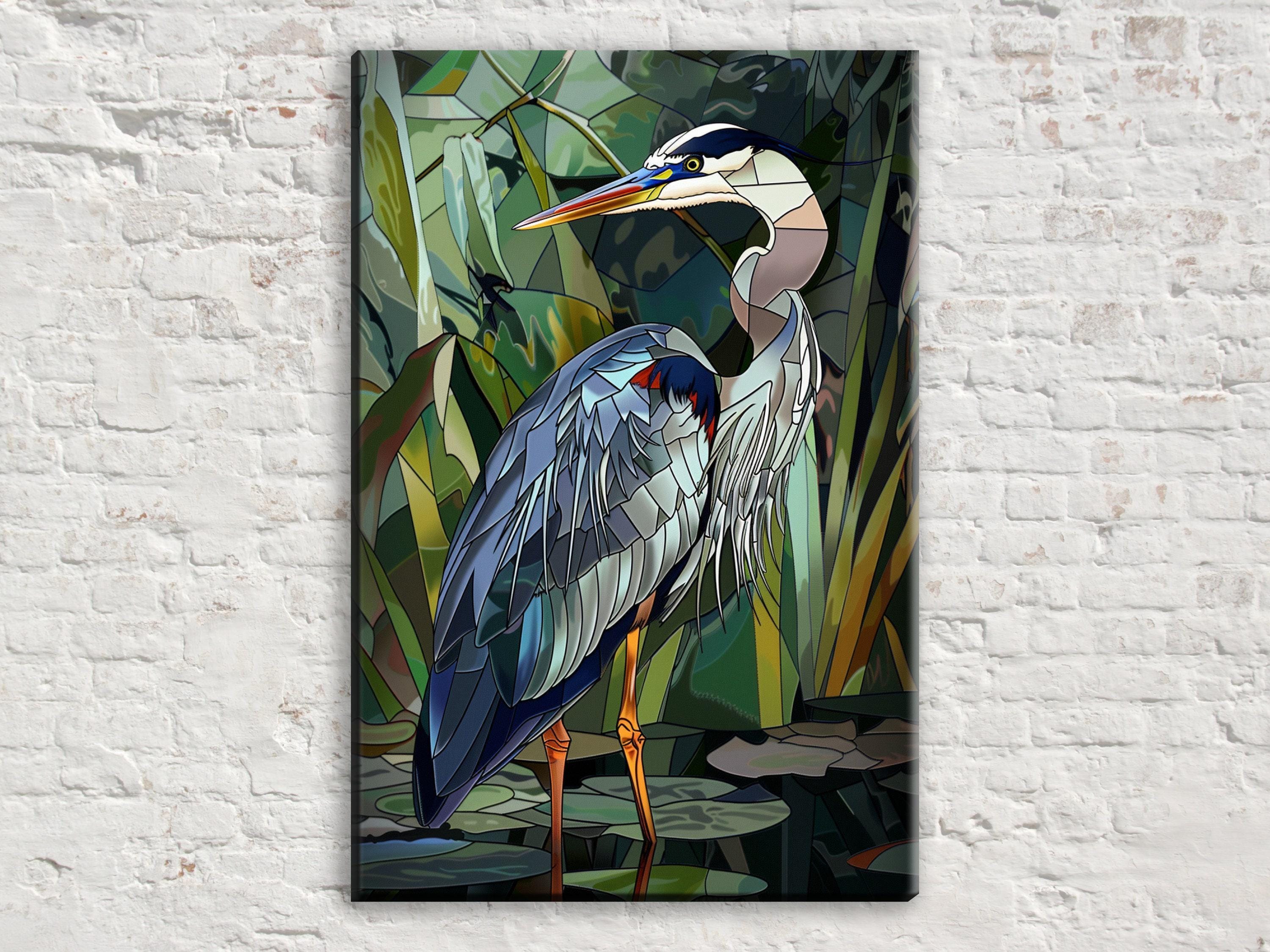 Blue Heron Wall Art – Large Canvas Art | Stained Glass Canvas, Gallery Wrapped Print