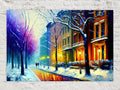 Cityscape Painting Print – Vibrant Winter Snow Artwork on Large Canvas Art