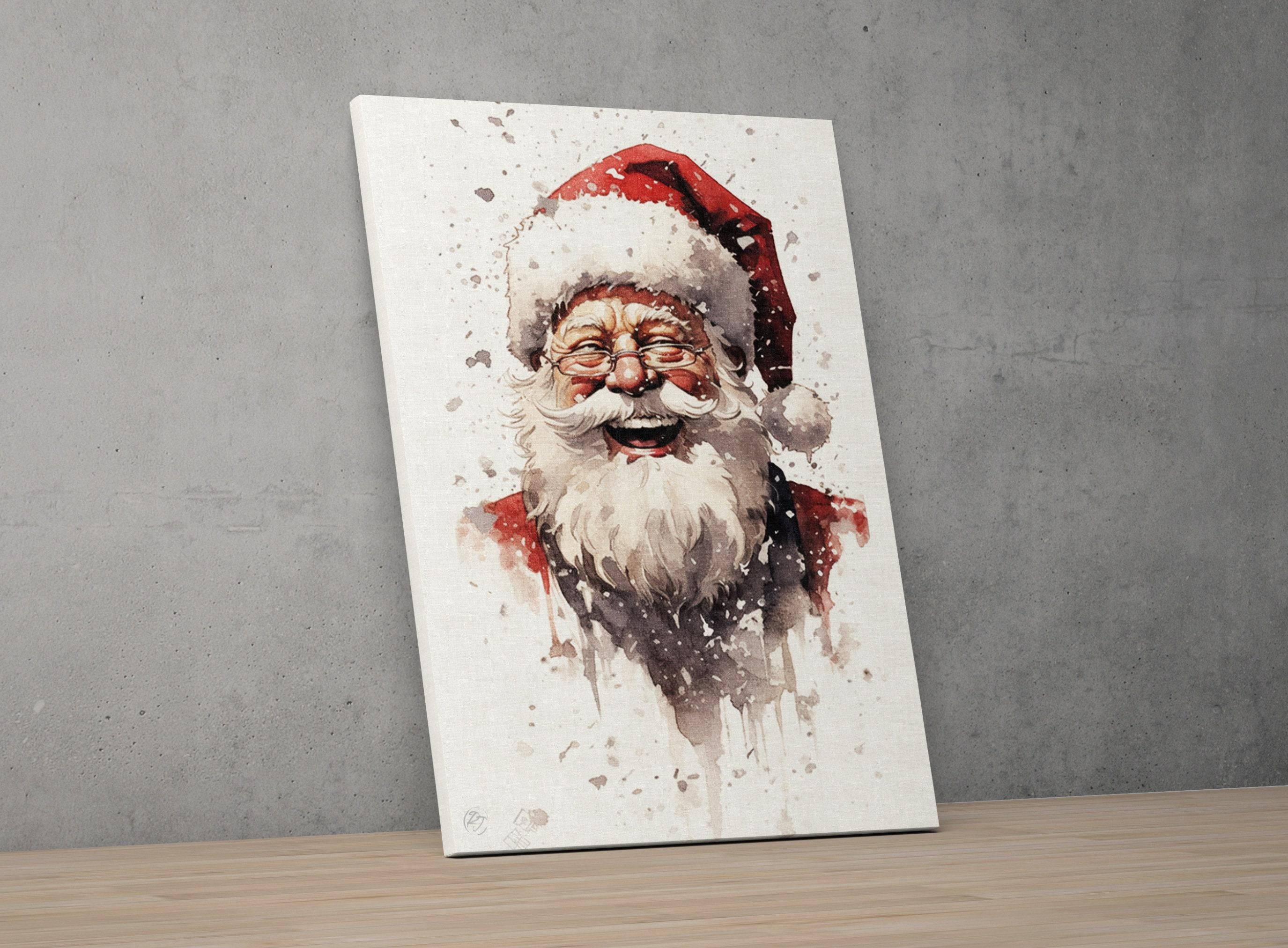 Cheerful Santa Claus - Rustic Christmas Wall Decor, Giclee Print on Canvas, Artist Paper, Watercolor Paper, Available in Extra Large Sizes
