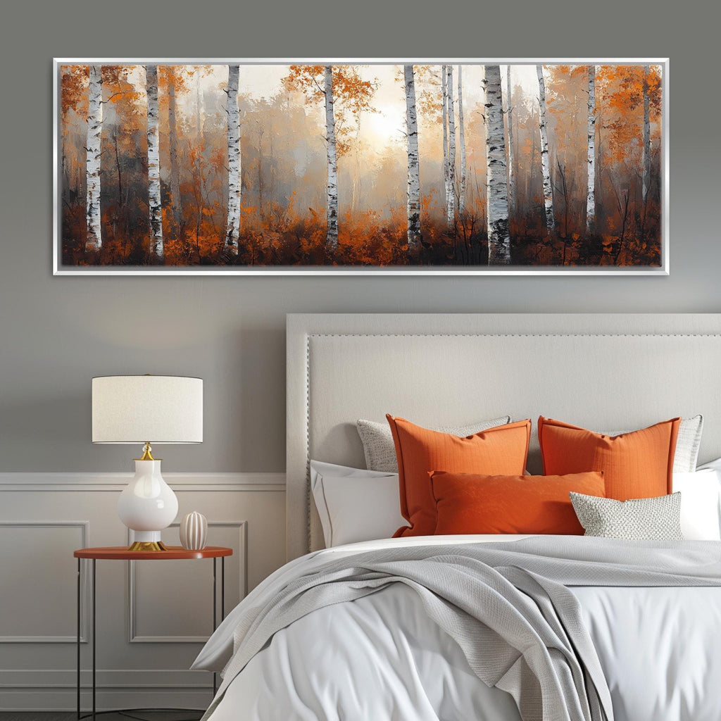 Birch Tree Canvas - Panoramic Wall Art | Oversized Autumn Forest Canvas, Gallery Wrapped