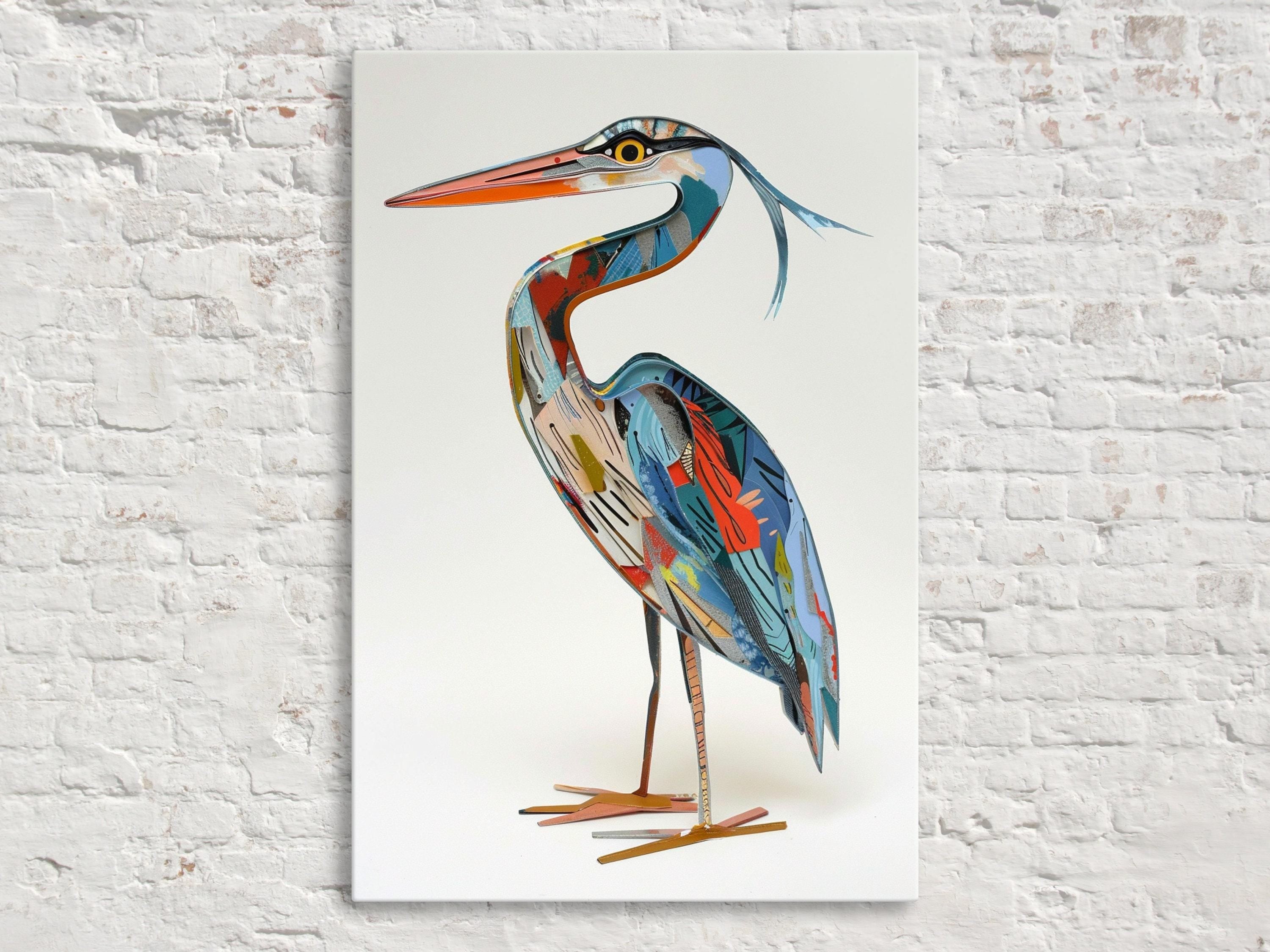 Blue Heron Wall Art – Funny Blue Heron Collage on Gallery Wrapped Canvas, Ready to Hang