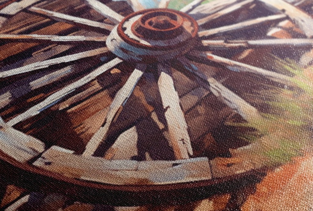 Wagon Wheel Painting - Vintage Rustic Canvas Wall Art | Gallery Wrapped Ready to Hang