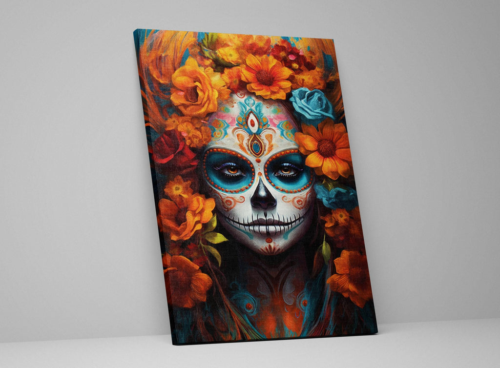 Sugar Skull Wall Art – Dia De Los Muertos Art | Large Floral Skull Canvas Print